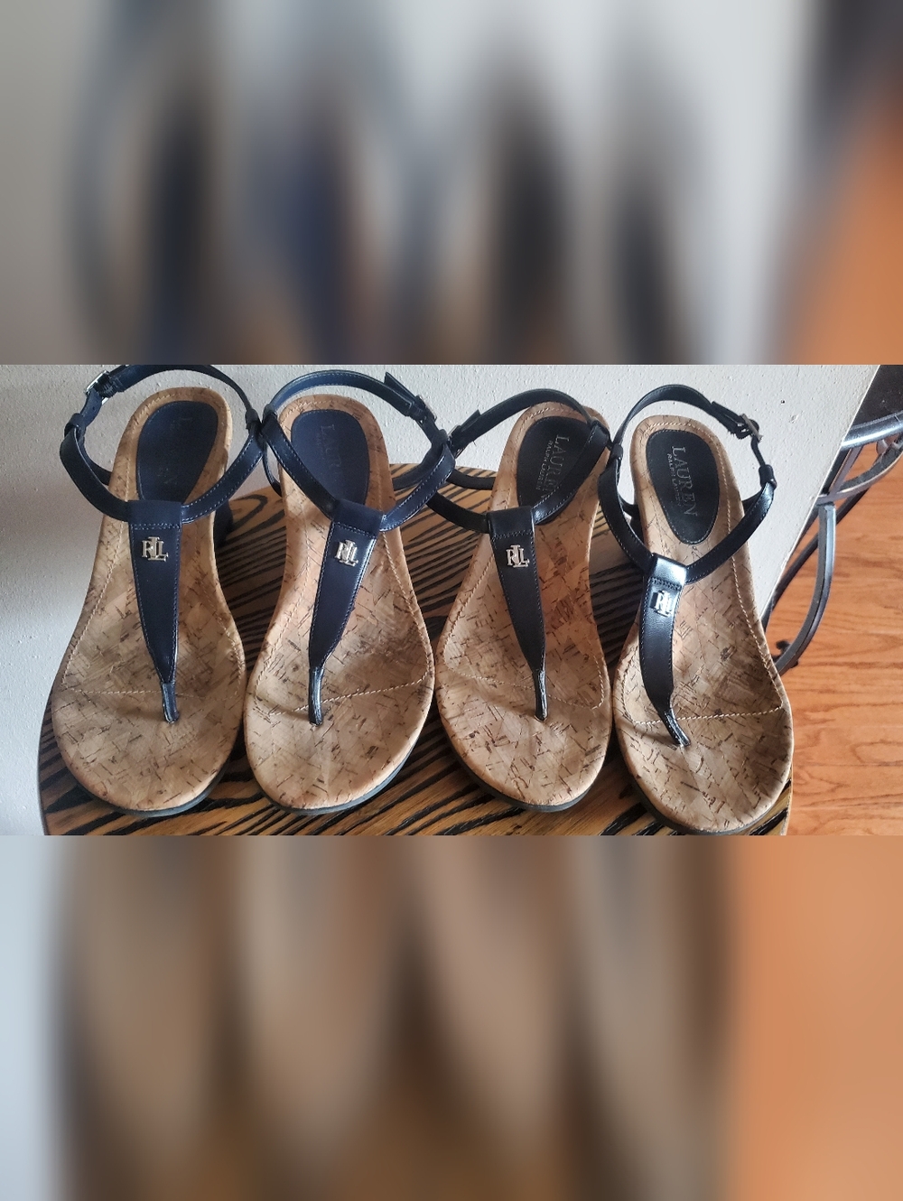 (2pr.)  RALPH LAUREN  LEATHER T-STRAP CORK FOOTBED SANDALS